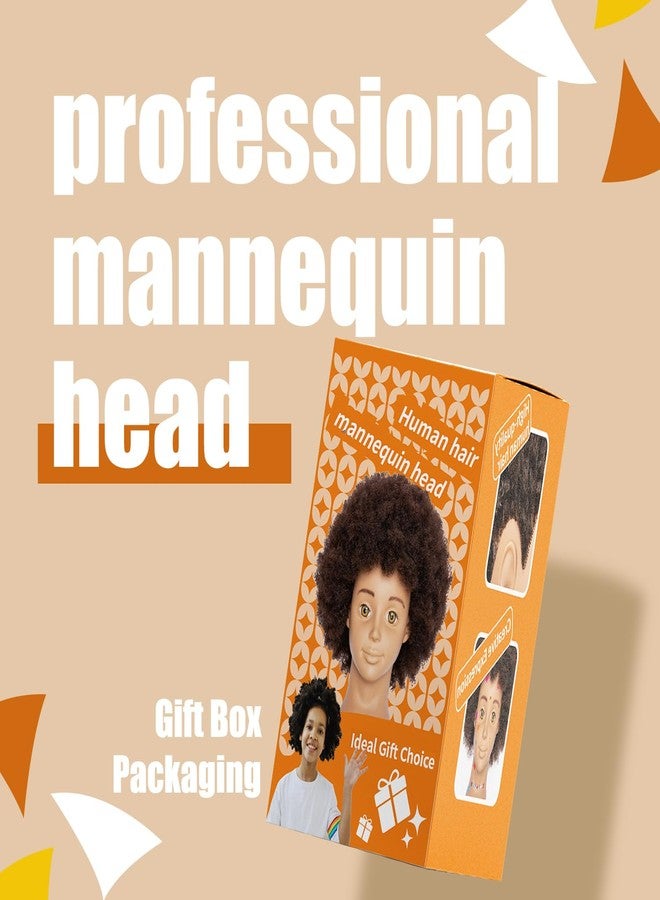 headdoll Mannequin Head Human Hair African Mannequin Head with 100% Human Hair Manikin Doll Head for Hair Styling with Cute appearance and embed Curly Cosmetology Manican Mannequins Heads with Stand - Image 4